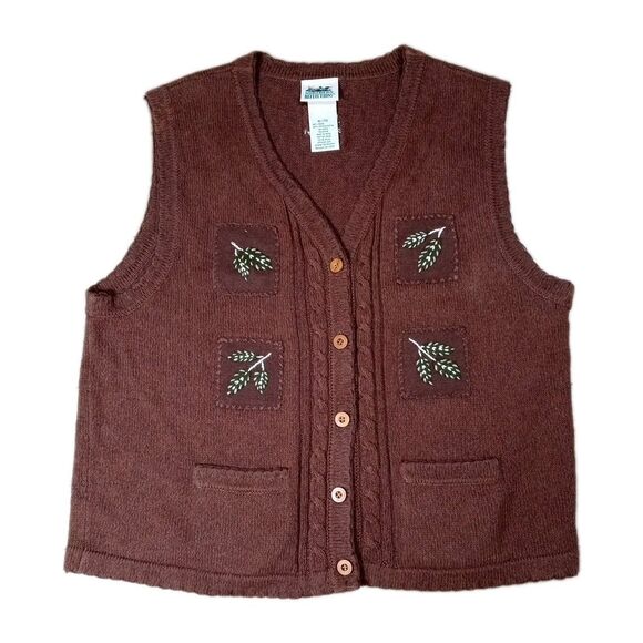 VTG Northern Reflections Embroidered Sweater Vest XL Brown Fall Leaves Cabincore - Picture 1 of 7